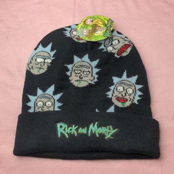 Rick and Morty Other - Rick And Morty Black Unisex Allover Print Knit Embroidered Logo Beanie One Size